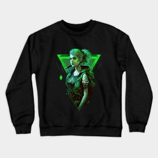 Cyberpunk Girl On Green Neon Background Crewneck Sweatshirt